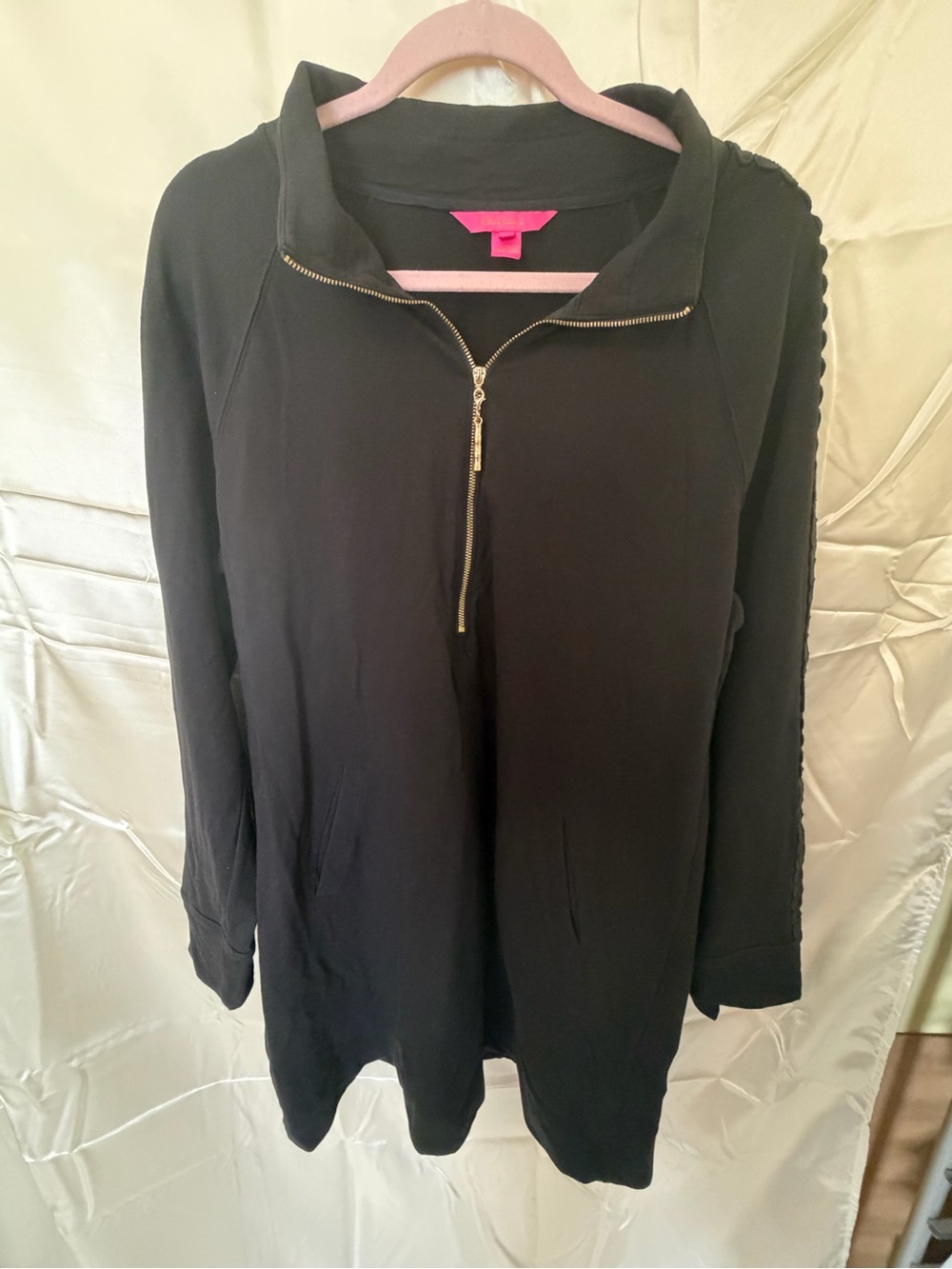Lilly Pulitzer XL Black Half Zip Sweatshirt Dress Openwork Sleeve Detail